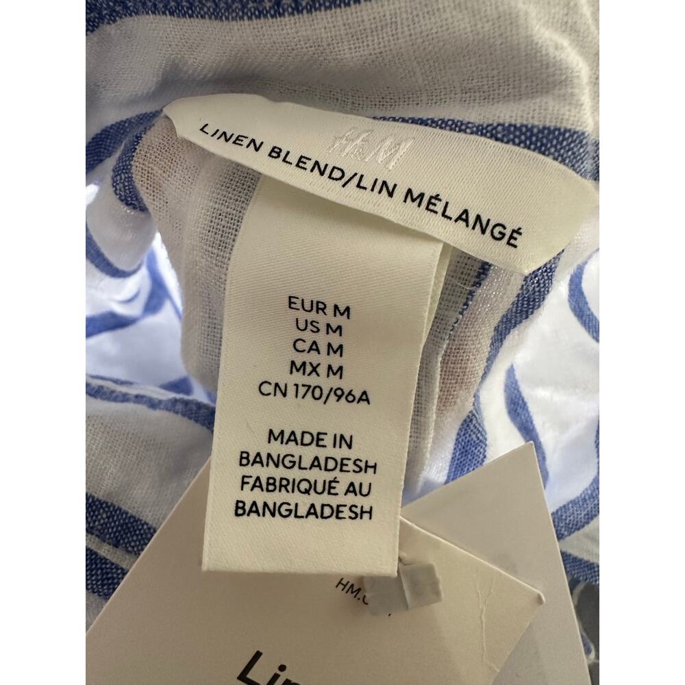 H&M Linen Blend Shirt top size medium blue white stripe NWT - Picture 9 of 12